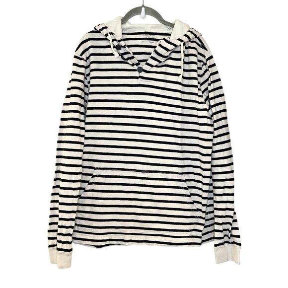 Mens J Crew Sweater Navy Blue Striped Hoodie Pullover Sweatshirt Nautical 2011 L - Picture 1 of 5
